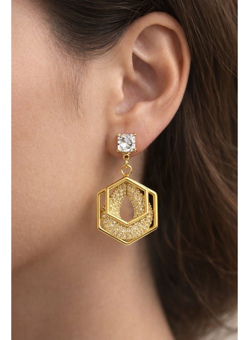3Diamonds Gold Plated Geometric Drop Earrings for Women | Sparkling Stone Design - Image 3